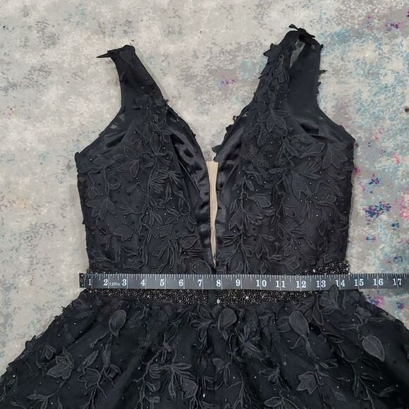 Sherri Hill Black Embroidered Prom Mini Dress Size 10 - Picture 14 of 17